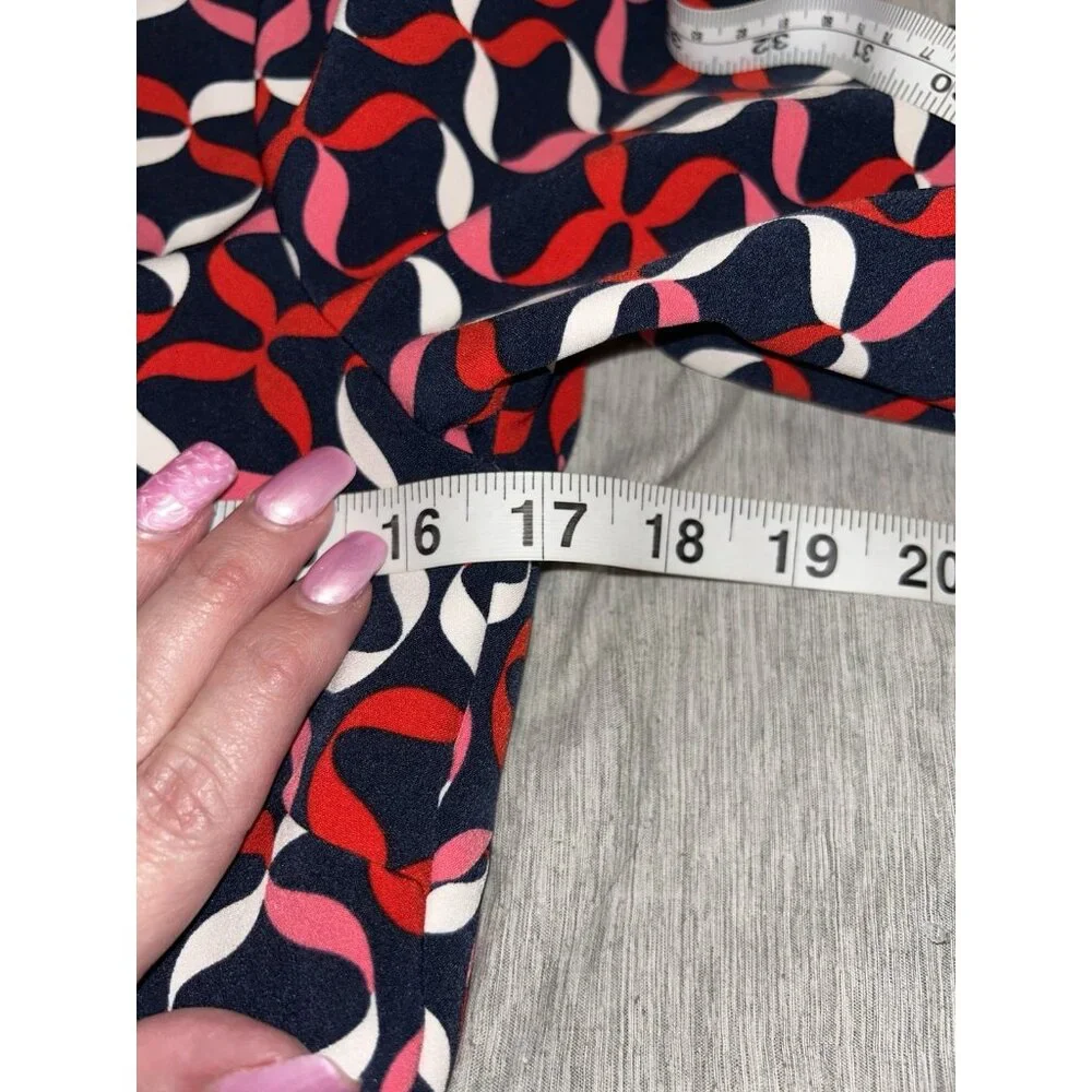 Boden Violette Navy Red Ribbon Print Ruffled Hem Elegant Sheath Dress Size 6 - Picture 6 of 7